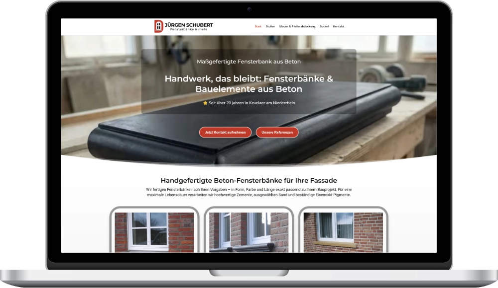 Referenz: Website „Jürgen Schubert – Fensterbänke & mehr“ Startseite der Website „Jürgen Schubert – Fensterbänke & mehr